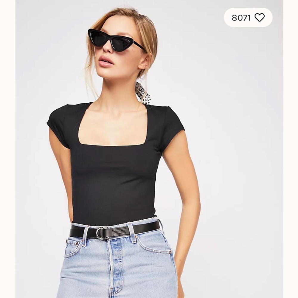 Free People Black ‘Fair and Square Neck Bodysuit’